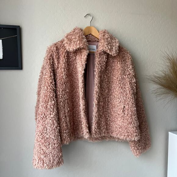 Stand Studio‎ Marcella Pink Curly Faux Fur Collared Luxe Winter Jacket Size US 2 - Picture 3 of 8